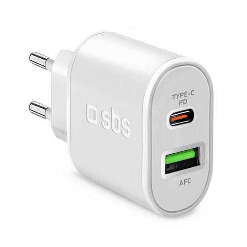 SBS Caricatore Type-C 20W Power Delivery e USB-A AFC