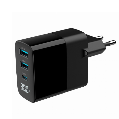 GEMBIRD Caricabatterie 30W GaN FastCharger LCD 3-porte Nero