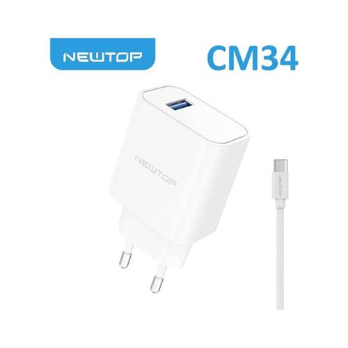NEWTOP caricatore da muro small 2 usb 2.1a con cavo type-c