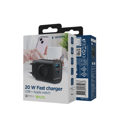 GEMBIRD Caricabatt.20w 2in-1 20W Apple Watch e USB-C Black