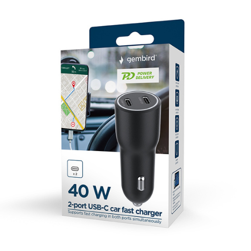 GEMBIRD Caricabatterie auto 40w 2 Type-C PowerDelivery Nero