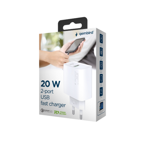 GEMBIRD Caricabatterie 20W FastCharger USB-A USB-C Bianco