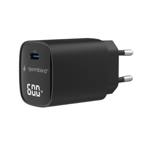 GEMBIRD Caricabatterie 60W FastCharger USB-C con LCD Nero