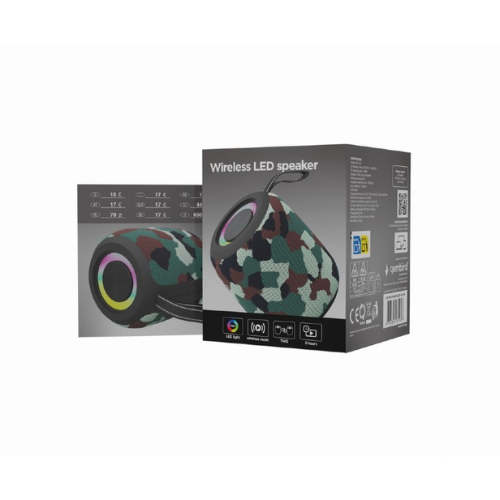 GEMBIRD Cassa portatile con LED BT/USB/SD/AUX/FM Mimetica