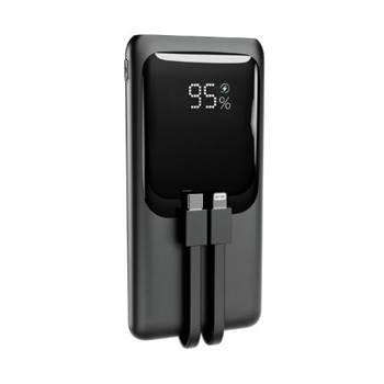 GEMBIRD Power bank da 20W slim con cavi, 10000 mAh, nero
