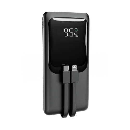 GEMBIRD Power bank da 20W slim con cavi, 10000 mAh, nero