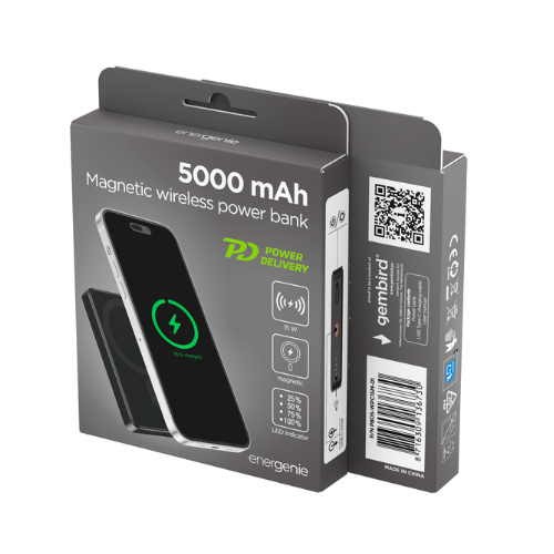 GEMBIRD Power bank wireless magnetico da 15 W, 5000 mAh, nero
