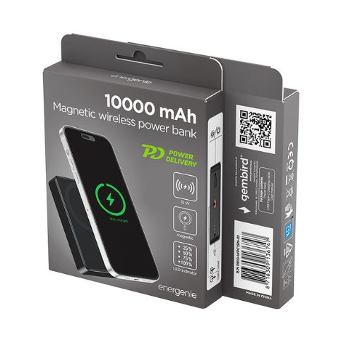 GEMBIRD Powerbank wireless magnetico da 15 W, 10000 mAh, nero