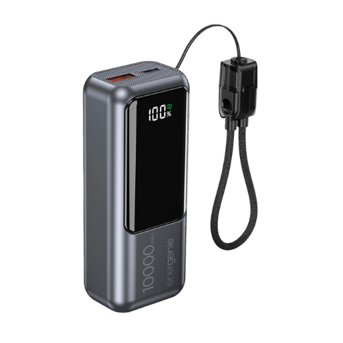 GEMBIRD Power bank 20W compatto con cavi, lcd, 10000 mAh, nero