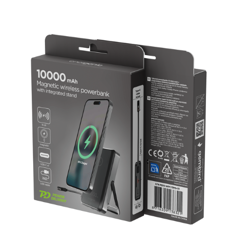 GEMBIRD Powerbank wireless 15 W con supporto, 10000 mA, nero