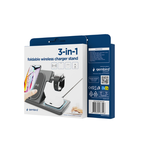 GEMBIRD caricabatterie wireless 3 in 1, 15 W, apple nero
